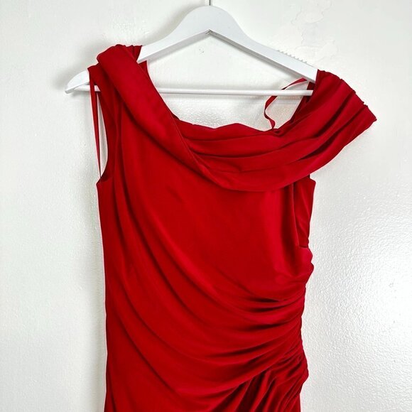 MAC DUGGAL Ruched Off-The-Shoulder Midi Dress in Red Size US 4 - Picture 4 of 11